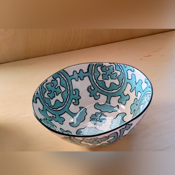 Antropology Gloriosa... Artistic Teal and White Ceramic Bowls - Picture 9 of 9
